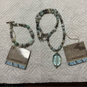 Aqua Blue Natural Stones from beaded Moose  set of necklace and bracelet